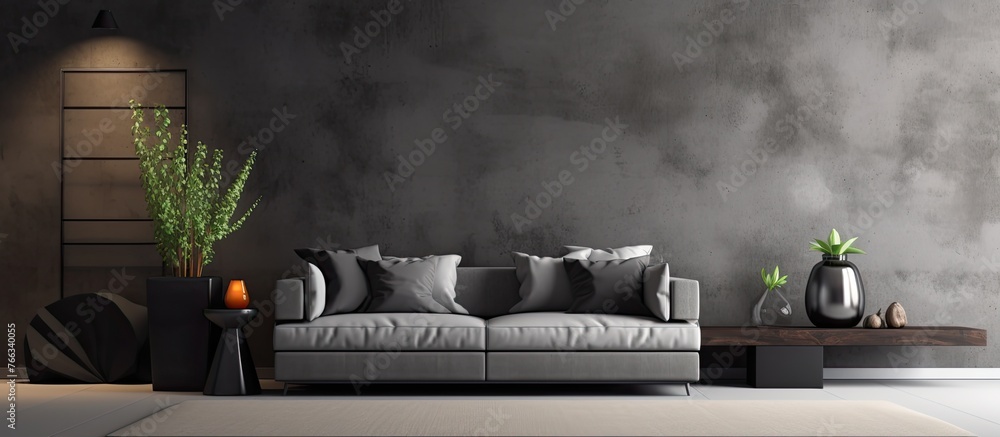 Aufkleber inside a living space, a close-up view displays a comfortable couch and a stylish table complementin