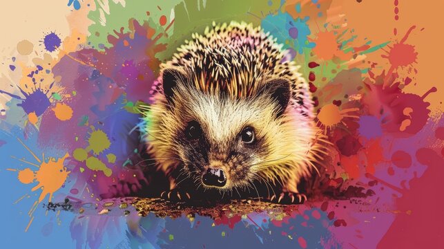  Image depicts a zoomed in shot of a small creature with paint streaks on its visage against a vibrant backdrop