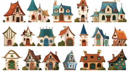 Fantasy Houses flat vector isolated on white background