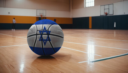 Israel flag is featured on a basketball. Basketball championship concept.