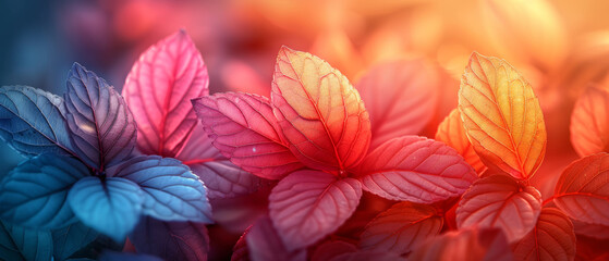 A stunning display of leaves transforming from a cool blue to a fiery red, symbolizing change and transition