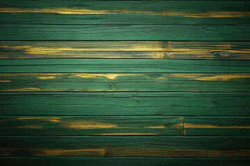 Green and golden yellow dark dirty wood wall wooden plank board texture background with grains and...