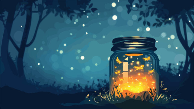Firefly Night Forest in a Jar flat vector