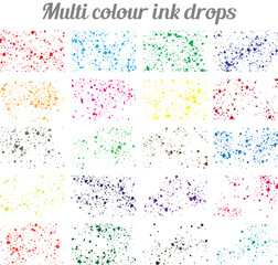 Collection of multi colour Abstract stain drip ink drops isolated on white background