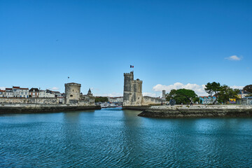 Port of La rochelle guarded by tour de la chaine and tour Saint Nicholas in the city center of...