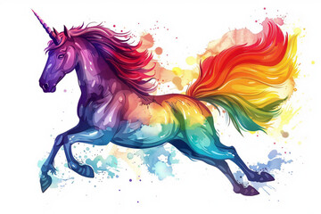 Obraz na płótnie Canvas a unicorn made of rainbow colors in a running poster