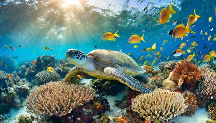 Naklejka na ściany i meble Sea turtle in the ocean