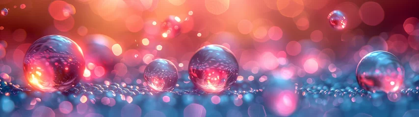 Fotobehang Soap bubbles on a blue and pink gradient with twinkling bokeh for a festive mood © Daniel