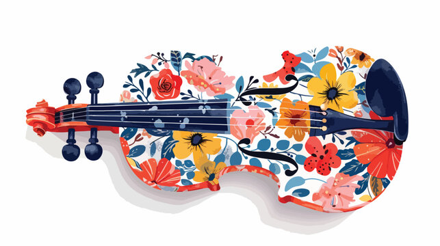 Floral Violin flat vector isolated on white background