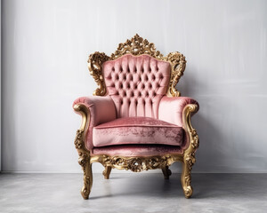 Luxury Royal Pink Velvet and Gold Armchair