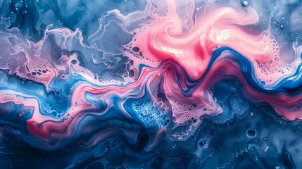 Foto op Plexiglas Fluid art with blue and pink blend creating an abstract view resembling natural forms and movements © Daniel
