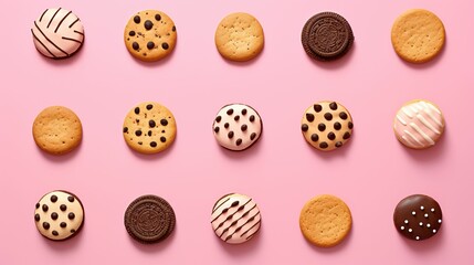 Different cookies on a pink background UHD wallpaper