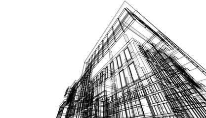 Modern office building concept 3d drawing