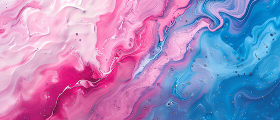A soft, elegant swirl of pinks and blues creates a peaceful, almost romantic abstract marbling effect - obrazy, fototapety, plakaty