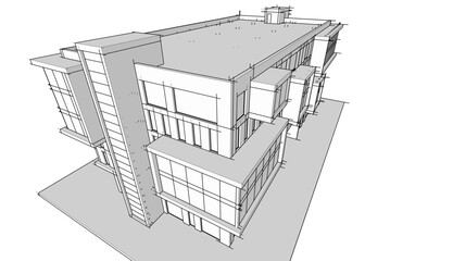 Modern office building concept 3d drawing