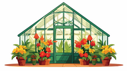 Greenhouse With Flowers flat vector isolated on white
