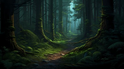 A winding forest path leading deeper into the green wilderness, inviting exploration and adventure.