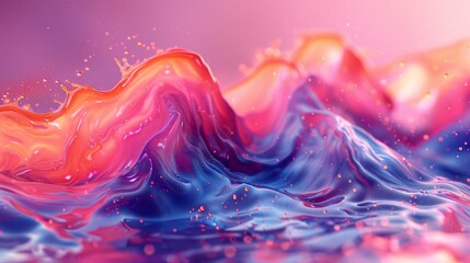  A detailed depiction of a single wave's surface, showcasing a swirling mixture of blue and pink substances