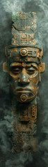 Fototapeta na wymiar Incan Artifacts, Shamanic Mask, sacred relics, Unraveling the secrets of the Incans, Foggy day,