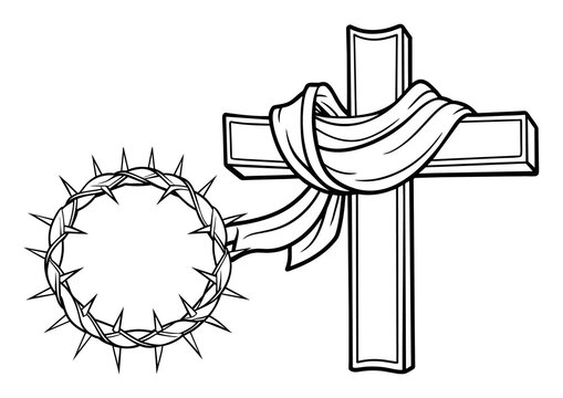 Kreuz und Dornenkrone - Ausmalbild f&uuml;r Kinder zu Ostern - Grundschule