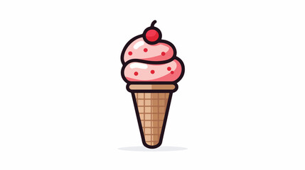 Ice cream cone icon in flat black line style isolated