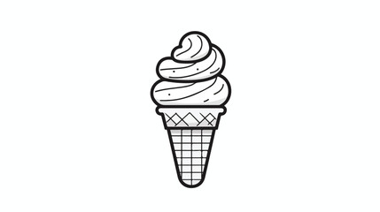 Ice cream cone icon in flat black line style isolated