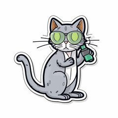 cat scientist, sticker on white background