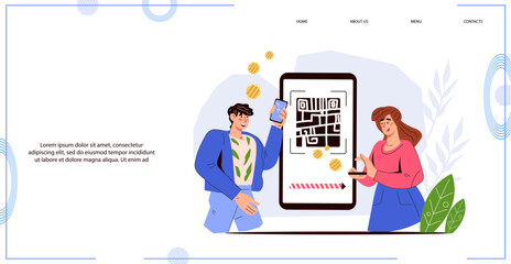 Secure digital payments concept of website banner. Payment methods like QR codes, NFC, and online transactions, financial contactless options, vector illustration isolated on white background.