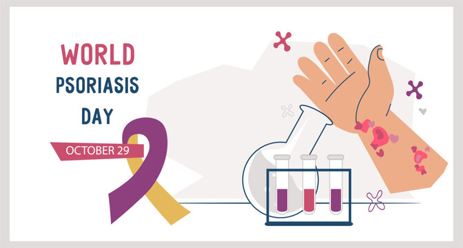 World Psoriasis Day in October 29th banner template, flat vector illustration. Design for psoriasis awareness day.