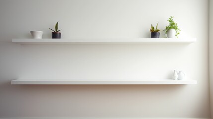 Empty white floating shelves on the wall UHD wallpaper