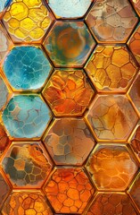 Honeycomb pattern glass artwork on copper base