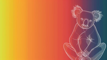 An image of two koalas stacked on each other perched atop a colorful rainbow-backed background