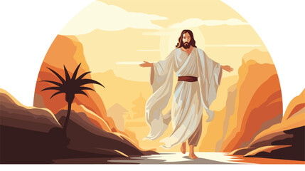 Jesus Leaving Empty Tomb flat vector isolated on white