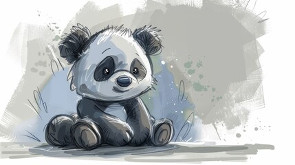  A panda bear sits on the ground, its face obscured by a paint-splattered wall Another wall stands tall behind it, also covered in paint