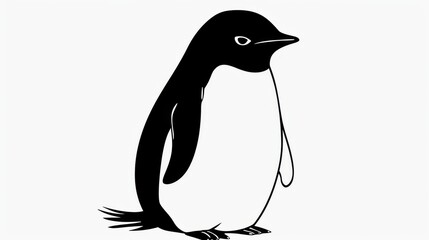  Black & white silhouette of penguin w/long beak & tail on white background