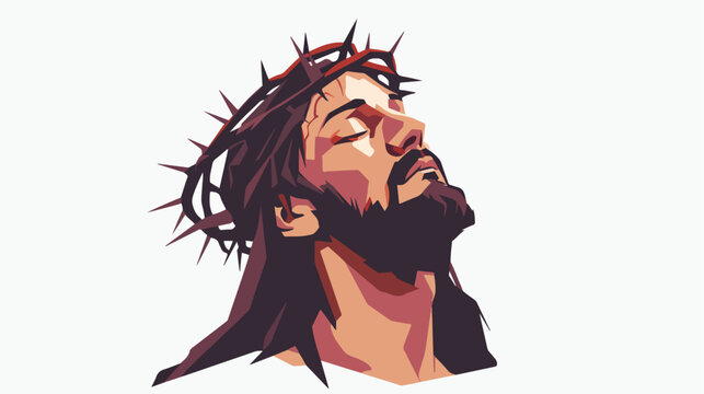 Jesus With Crown of Thorns flat vector isolated on white