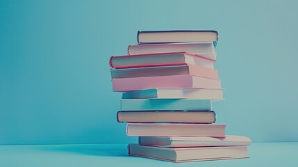 commercial photography, color stack of books on a blue background, book day