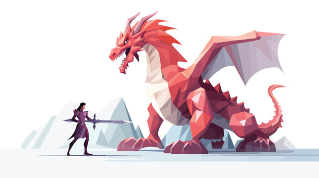 Knight fighting dragon dragon versus man 3D render ..