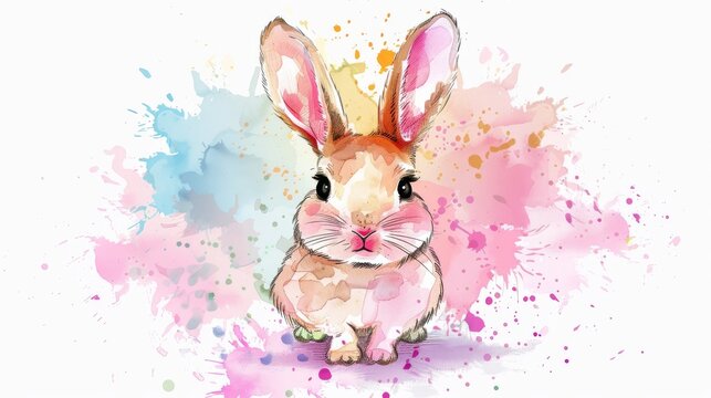  Watercolor depicts bunny amidst pastels