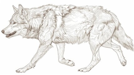  A sketch of a wolf turned sideways, with its head facing forward and body profile visible