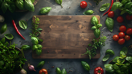 A realistic shot of a close-up of an empty chopping board