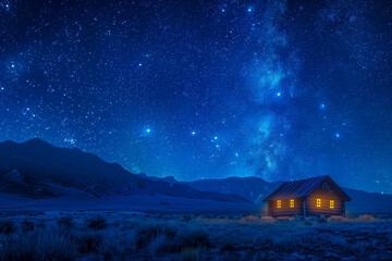 Fototapeta premium Panorama blue night sky milky way and star on dark background.Universe filled with stars, nebula and galaxy with noise and grain.with blur shadow.