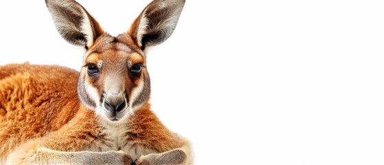  a kangaroo in repose with its head turned to the side and eyes opened, captured in close detail