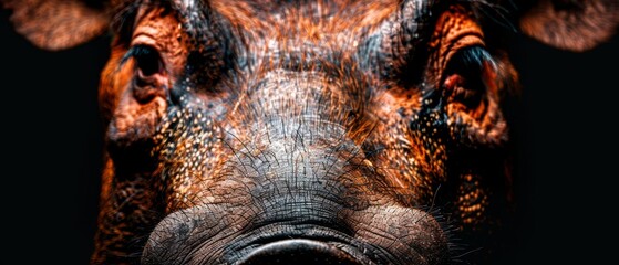   a pig's face on a black background, without a blurry appearance