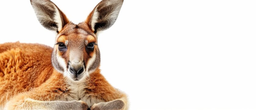  a kangaroo in repose with its head turned to the side and eyes opened, captured in close detail