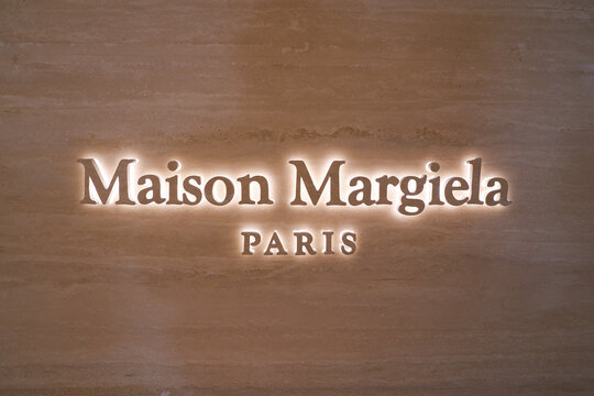 HONG KONG, CHINA - DECEMBER 05, 2023: close up shot of Maison Margiela sign as seen in Harbour City. Harbour City is a shopping centre in Tsim Sha Tsui, Kowloon.