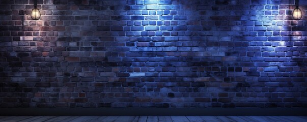 Room with brick wall and indigo lights background