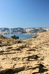 Nature of blue sea and sandstone in Lopar on the island Rab, Croatia