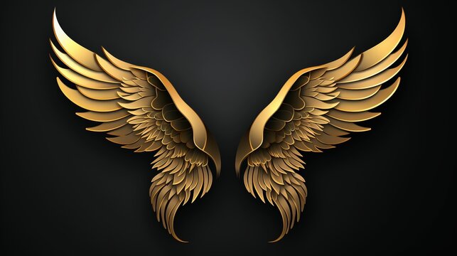 Gold wings on black background UHD wallpaper