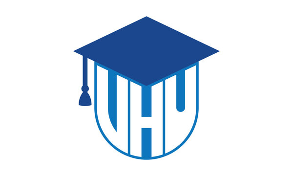 VHU initial letter academic logo design vector template. school college logo, university logo, graduation cap logo, institute logo, educational logo, library logo, teaching logo, book shop, varsity